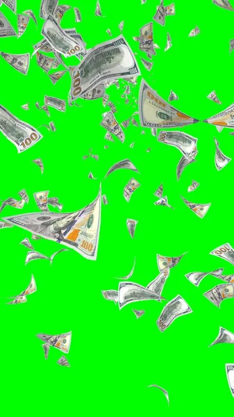 Banconote Dollari Volanti Isolate Chromakey Soldi Volano Aria 100 Banconote — Foto Stock