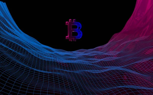 Symbole Devise Numérique Bitcoin Sur Fond Sombre Abstrait Croissance Marché — Photo