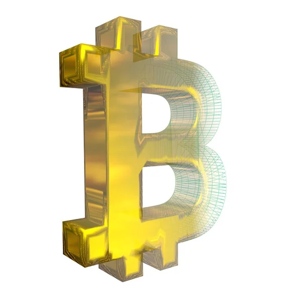 Bitcoin Sinal Grade Verde Transforma Ouro Fundo Branco Ilustração — Fotografia de Stock