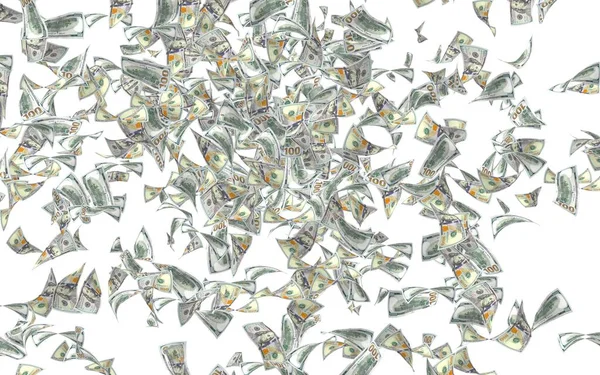 Банкноты Летающими Долларами Изолированы Белом Фоне Деньги Летят Воздухе 100 — стоковое фото