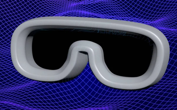 Ilustración Máscara Realidad Virtual Sobre Fondo Abstracto Rejilla Azul Concepto —  Fotos de Stock