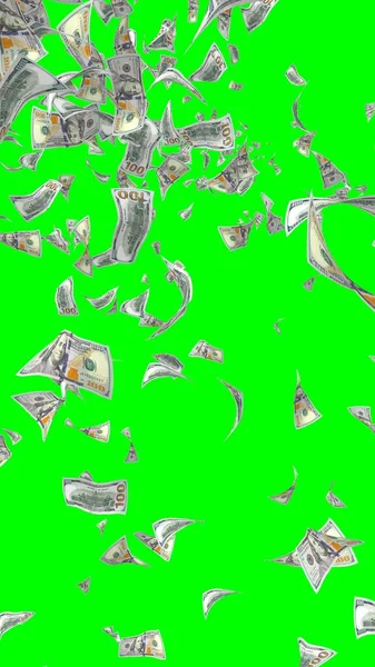 Banconote Dollari Volanti Isolate Chromakey Soldi Volano Aria 100 Banconote — Foto Stock