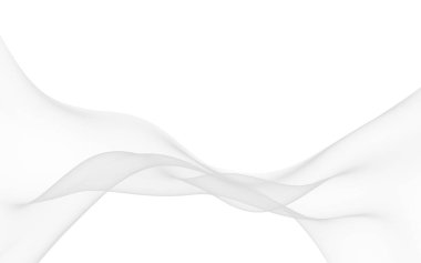Beyaz soyut arka plan. Dalgalanan beyaz eşarp. Rüzgarın beyaz kumaşında sallanıyor. 3B illüstrasyon