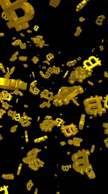 Karanlık bir arka planda dijital para birimi sembolü Bitcoin. Bitcoin düşüşü. Sanal ekranda kripto para birimi grafiği. İş, finans ve teknoloji kavramı. 3B illüstrasyon