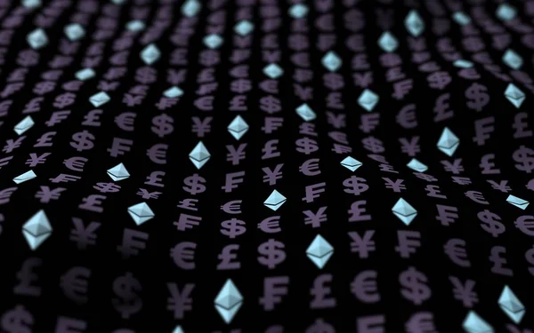 Ethereum Kristal Valuta Een Donkere Achtergrond Digitale Cryptovaluta Symbool Bedrijfsconcept — Stockfoto