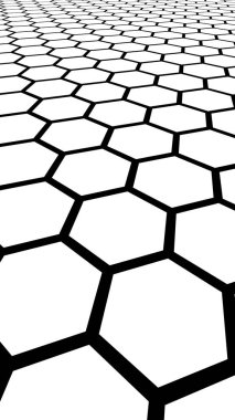 Beyaz arka plan daki siyah petek. Çokgen in perspektif görünümü petek gibi görünüyor. Biyometrik geometri. Dikey görüntü yönlendirmesi. 3d illüstrasyon