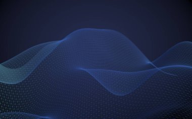 Mavi arka planda soyut manzara. Siber uzay şebekesi. merhaba teknoloji ağı. 3d teknoloji illüstrasyon. Alan derinliği. 3d illüstrasyon