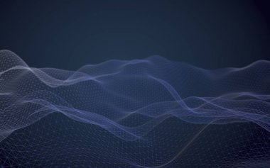 Karanlık bir arka plan üzerinde soyut manzara. Siber uzay donanması mavi ızgara. merhaba teknoloji ağı. 3d illüstrasyon