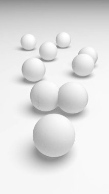 Beyaz soyut arka plan. Beyaz toplar beyaz arka planda izole edilmiş. 3B illüstrasyon