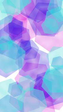 Beyaz arkaplanda çok renkli yarı saydam altıgenler. Dikey görüntü yönlendirmesi. 3B illüstrasyon