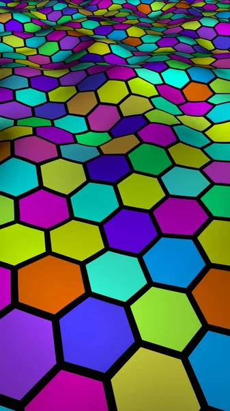 Honeycomb Multi Colored Perspective View Polygon Look Honeycomb Wavy Surface — Stock Photo, Image