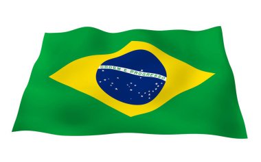 Brezilya bayrağı sallayarak. Ordem e Progresso. Sipariş ve ilerleme. Rio de Janeiro. Güney Amerika. Devlet sembolü. 3D çizim