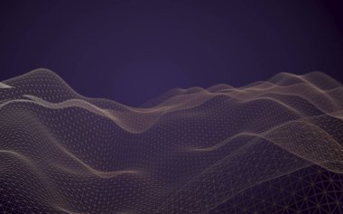 Soyut manzara arka plan. Siber uzay mor ızgarası. merhaba teknoloji ağı. 3d illüstrasyon