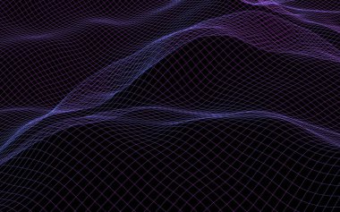 Karanlık bir arka plan üzerinde soyut manzara. Siber uzay donanması mavi ızgara. merhaba teknoloji ağı. 3d illüstrasyon