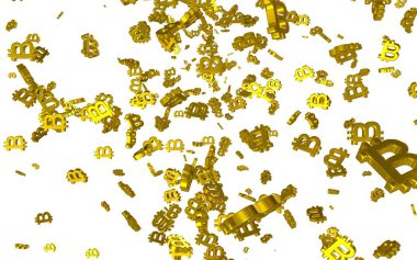 Beyaz arka planda dijital para birimi sembolü Bitcoin. Bitcoin düşüşü. Sanal ekranda kripto para birimi grafiği. İş, finans ve teknoloji kavramı. 3B illüstrasyon