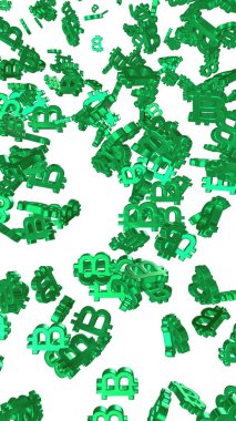 Beyaz arka planda dijital para birimi sembolü Bitcoin. Bitcoin düşüşü. Sanal ekranda kripto para birimi grafiği. İş, finans ve teknoloji kavramı. 3B illüstrasyon