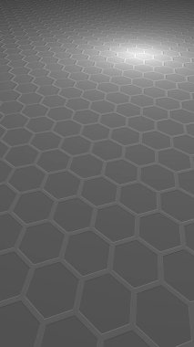 Gri arka plandaki petek. Çokgen in perspektif görünümü petek gibi görünüyor. Ekstrüde, yumru hücresi. Biyometrik geometri. Dikey görüntü yönlendirmesi. 3d illüstrasyon