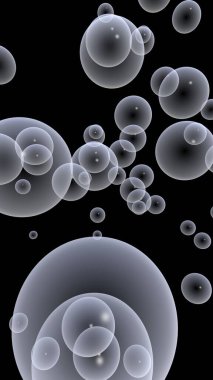 Karanlık arka plan ve aydınlık kabarcıklar. Duvar kağıdı, balonlu doku. 3B illüstrasyon