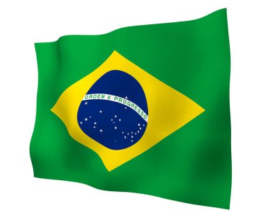 Brezilya bayrağı sallayarak. Ordem e Progresso. Sipariş ve ilerleme. Rio de Janeiro. Güney Amerika. Devlet sembolü. 3D çizim