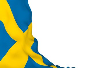 İsveç bayrağı. İsveç Krallığının resmi devlet sembolü. Bayrağın kenarlarına kadar uzanan sarı İskandinav haçı olan mavi bir tarla. 3d illüstrasyon