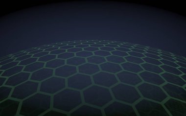 Çok katmanlı petek küresi, koyu arka planda mor, sosyal ağ, bilgisayar ağı, teknoloji, küresel ağ. 3d illüstrasyon