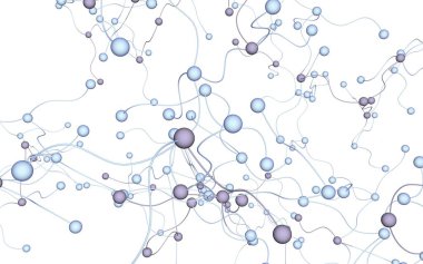Sinir ağı. Sosyal ağ. Fütüristik DNA, deoksiribonükleik asit. Soyut molekül, hücre illüstrasyonu, miselyum. Beyaz arka plan. 3d illüstrasyon
