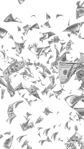 Notas Dólares Voadores Isoladas Fundo Branco Dinheiro Está Voar 100 — Fotografia de Stock