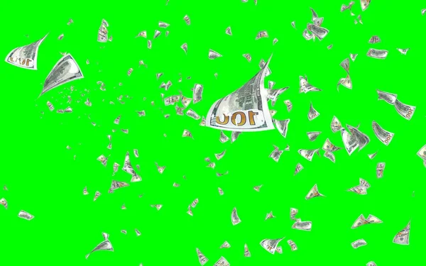 Flying Dollars Banknotes Isolated Chromakey Money Flying Air 100 Banknotes — Stock Photo, Image