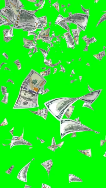 Billets Volants Dollars Isolés Sur Chromakey Argent Vole Dans Les — Photo