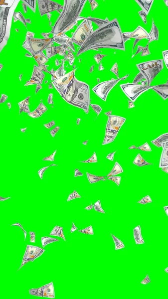 Vliegende Dollars Bankbiljetten Geïsoleerd Chromakey Het Geld Vliegt Lucht 100 — Stockfoto