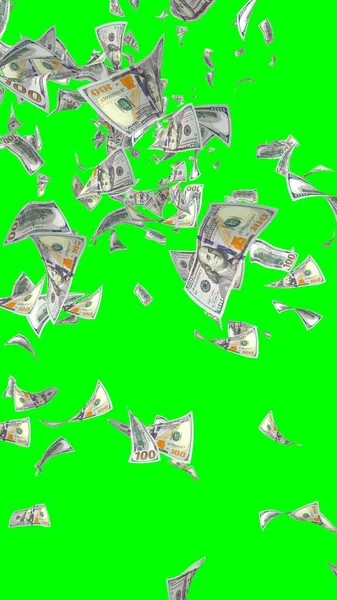 Banconote Dollari Volanti Isolate Chromakey Soldi Volano Aria 100 Banconote — Foto Stock