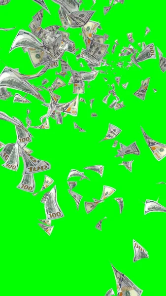 Banconote Dollari Volanti Isolate Chromakey Soldi Volano Aria 100 Banconote — Foto Stock