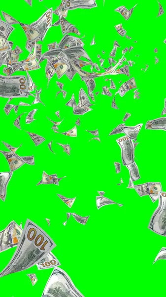 Vliegende Dollars Bankbiljetten Geïsoleerd Chromakey Het Geld Vliegt Lucht 100 — Stockfoto