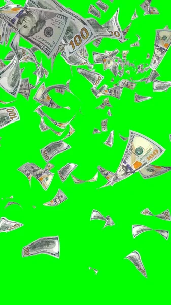 Vliegende Dollars Bankbiljetten Geïsoleerd Chromakey Het Geld Vliegt Lucht 100 — Stockfoto