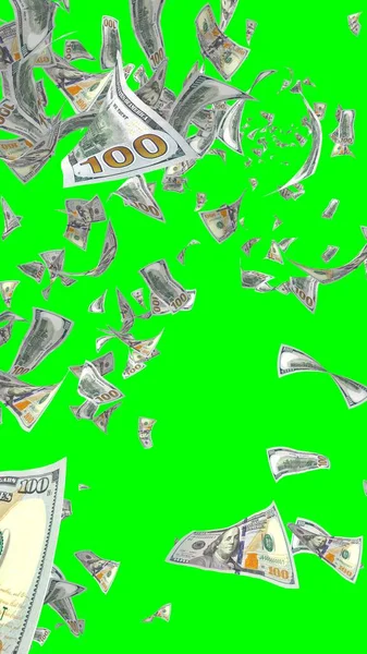 Banconote Dollari Volanti Isolate Chromakey Soldi Volano Aria 100 Banconote — Foto Stock