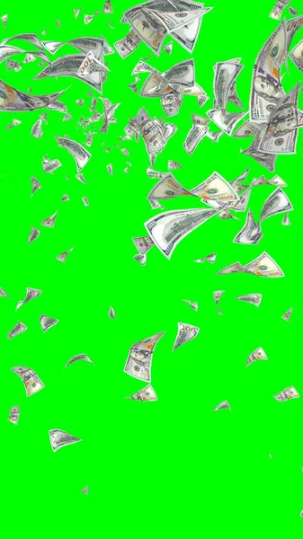 Banconote Dollari Volanti Isolate Chromakey Soldi Volano Aria 100 Banconote — Foto Stock