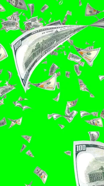 Banconote Dollari Volanti Isolate Chromakey Soldi Volano Aria 100 Banconote — Foto Stock