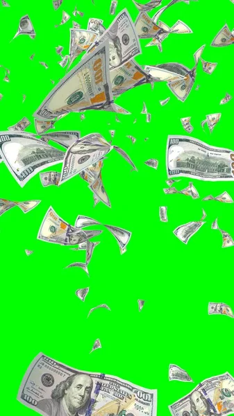 Flying Dollars Banknotes Isolated Chromakey Money Flying Air 100 Banknotes — Stock Photo, Image