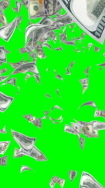 Vliegende Dollars Bankbiljetten Geïsoleerd Chromakey Het Geld Vliegt Lucht 100 — Stockfoto