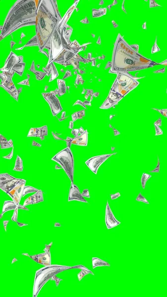 Banconote Dollari Volanti Isolate Chromakey Soldi Volano Aria 100 Banconote — Foto Stock