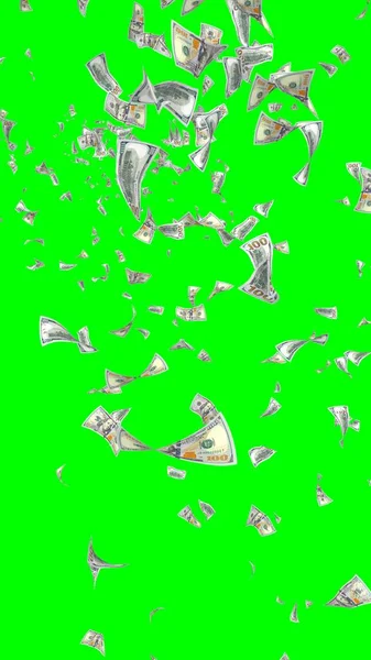 Vliegende Dollars Bankbiljetten Geïsoleerd Chromakey Het Geld Vliegt Lucht 100 — Stockfoto