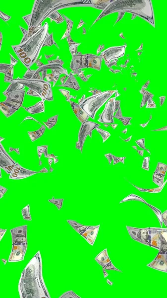 Vliegende Dollars Bankbiljetten Geïsoleerd Chromakey Het Geld Vliegt Lucht 100 — Stockfoto