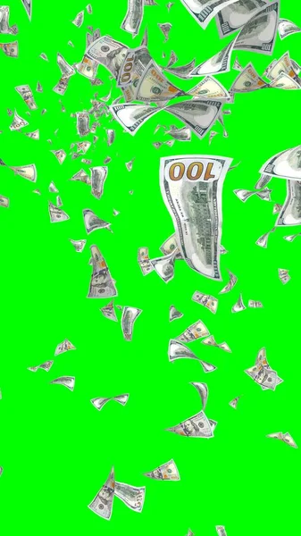 Banconote Dollari Volanti Isolate Chromakey Soldi Volano Aria 100 Banconote — Foto Stock