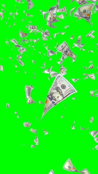 Létající Dolarové Bankovky Izolované Chromakey Peníze Vznášejí Vzduchu 100 Amerických — Stock fotografie