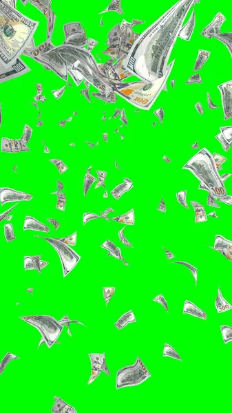 Banconote Dollari Volanti Isolate Chromakey Soldi Volano Aria 100 Banconote — Foto Stock