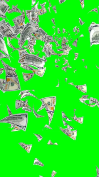 Banconote Dollari Volanti Isolate Chromakey Soldi Volano Aria 100 Banconote — Foto Stock