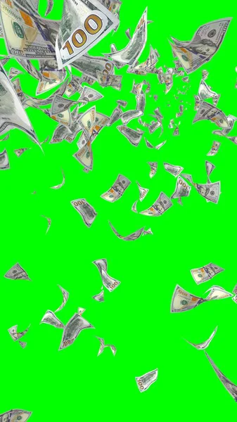 Vliegende Dollars Bankbiljetten Geïsoleerd Chromakey Het Geld Vliegt Lucht 100 — Stockfoto