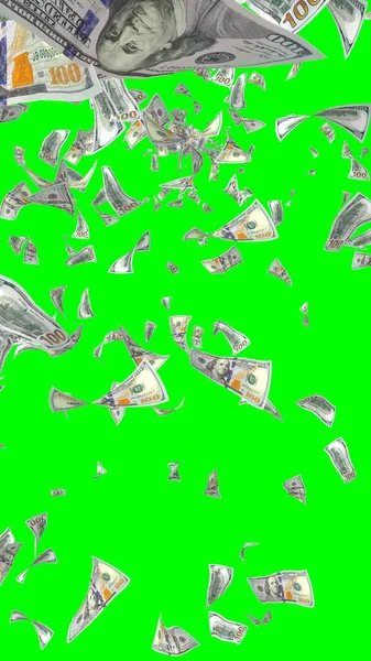 Létající Dolarové Bankovky Izolované Chromakey Peníze Vznášejí Vzduchu 100 Amerických — Stock fotografie