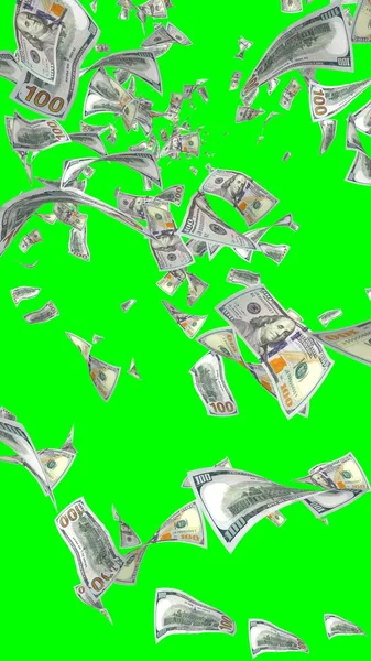 Banconote Dollari Volanti Isolate Chromakey Soldi Volano Aria 100 Banconote — Foto Stock