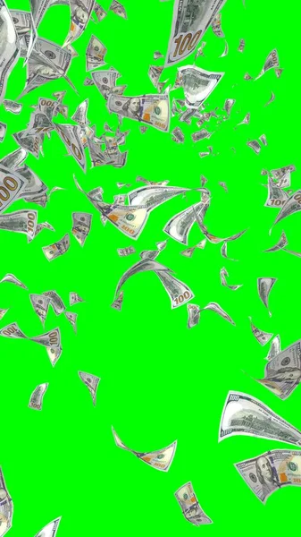 Banconote Dollari Volanti Isolate Chromakey Soldi Volano Aria 100 Banconote — Foto Stock